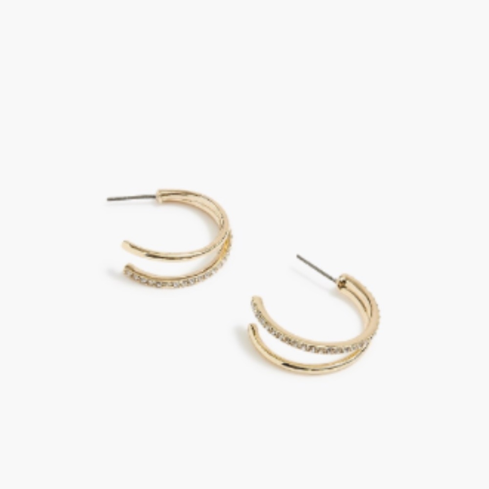 J. Crew Gold Crystal pave double hoop earrings Earrings